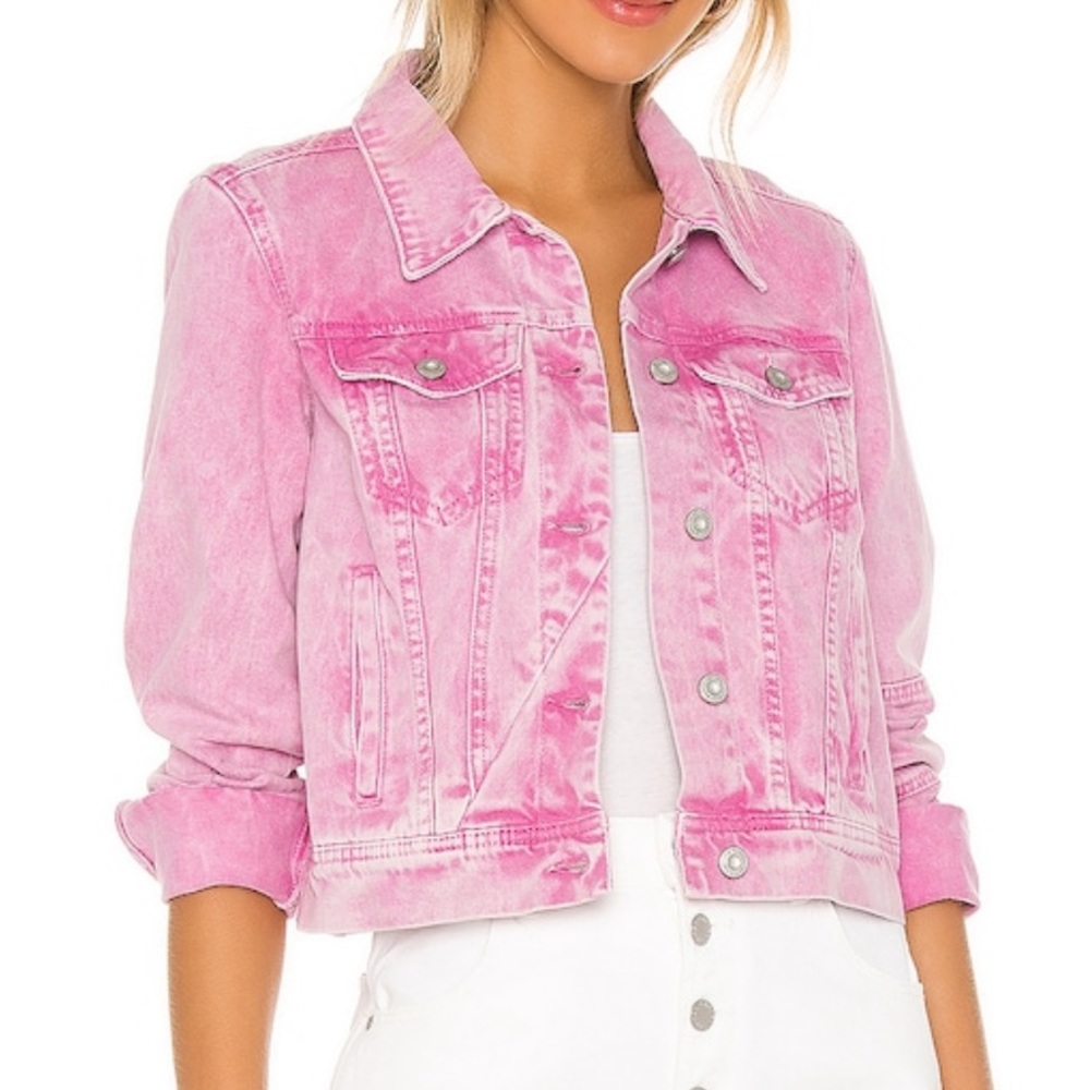 NWT | Free People RUMORS Pink Acid Wash Denim Jacket